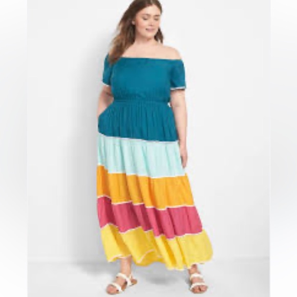 Lane Bryant multi color maxi dress off shoulder size 26/28 new - Picture 1 of 11